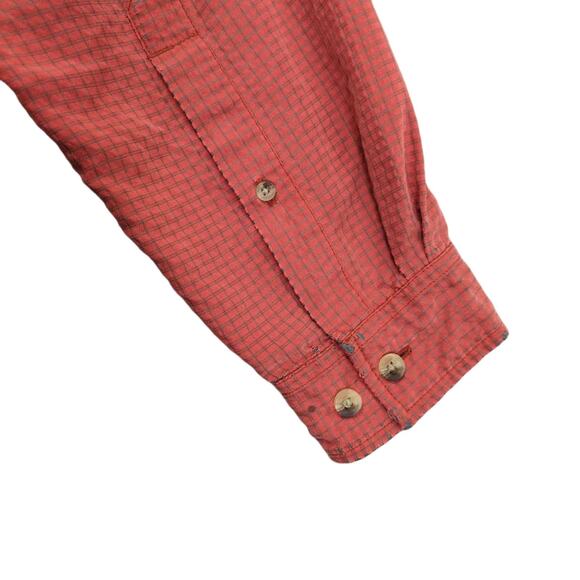 THE NORTH FACE Men's M Orange Grey Check Long Sleeve Button Shirt Suede-Like Y2K - Picture 8 of 11